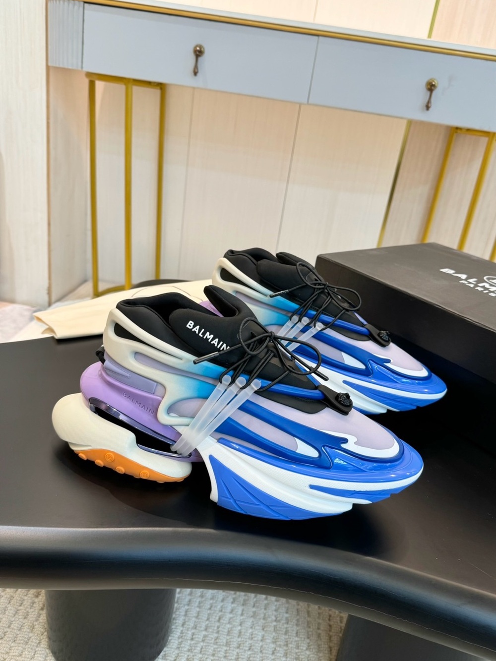 Balmain Blue, Purple & Cream Gradient Runner Sneakers